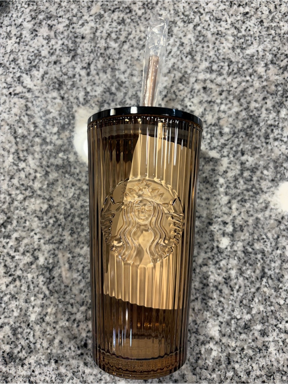 Starbucks Amber Brown Ribbed Cold Cup with Straw